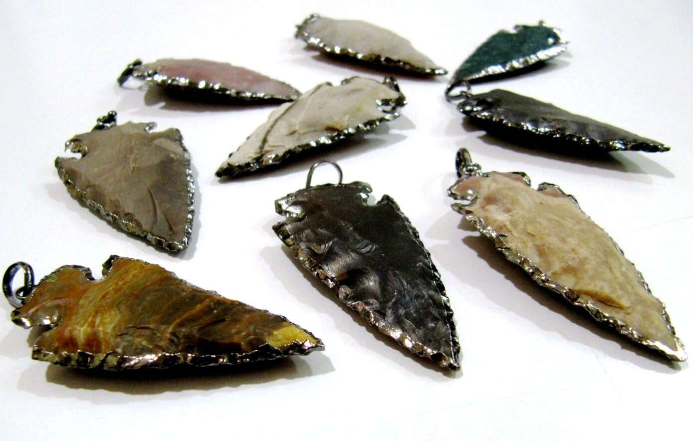 2 pieces Natural Jasper  Black Oxidized Electroplated Edge Single Loop Arrowhead Connector Charms Pendant Size 2 to 2.5 Inches Long