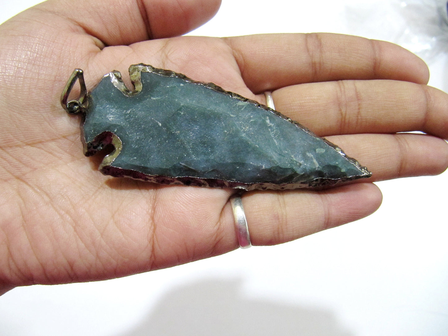 2 Piece Set Natural Jasper Black Oxidized Electroplated Edge Single Loop Arrowhead Connector Charms Pendant Size 4 to 5 Inches Long