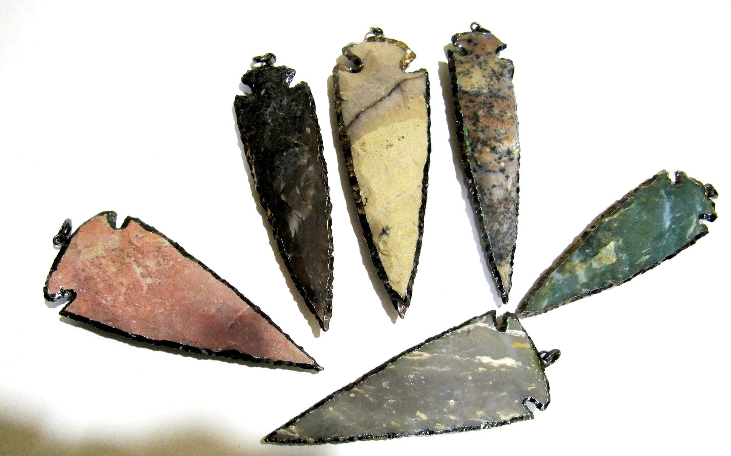 2 Piece Set Natural Jasper Black Oxidized Electroplated Edge Single Loop Arrowhead Connector Charms Pendant Size 4 to 5 Inches Long
