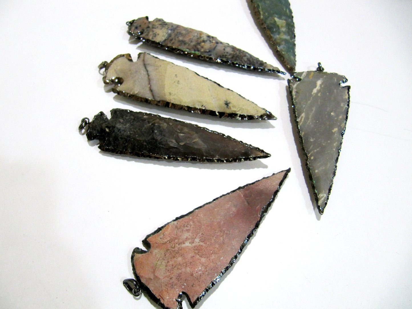 2 Piece Set Natural Jasper Black Oxidized Electroplated Edge Single Loop Arrowhead Connector Charms Pendant Size 4 to 5 Inches Long