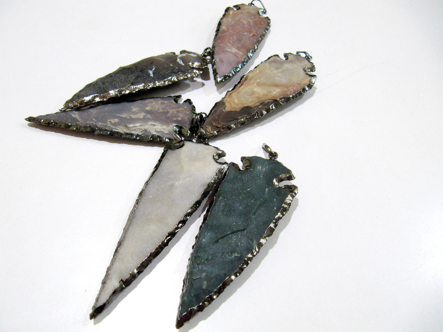 2 Piece Set Natural Jasper Black Oxidized Electroplated Edge Single Loop Arrowhead Connector Charms Pendant Size 4 to 5 Inches Long