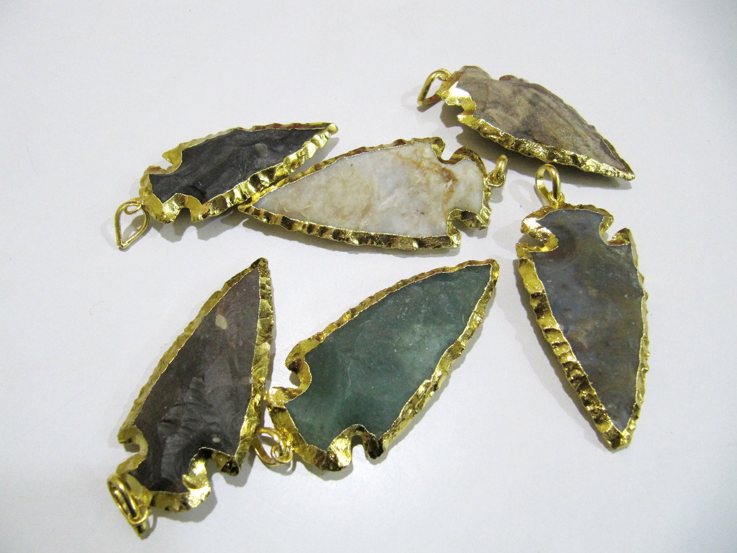 2 Pcs Set Natural Jasper Gold Electroplated Edge Single Loop Arrowhead Connector Charms Pendant Size 1 to 1.5 Inches Long