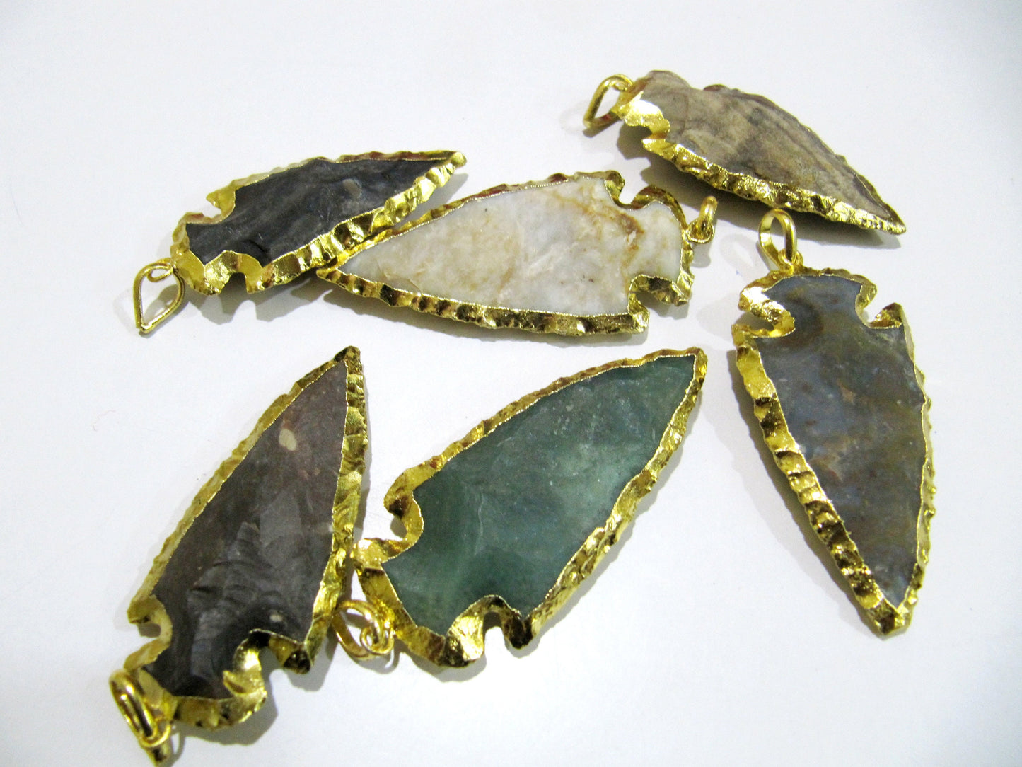 2 Pcs Set Natural Jasper Gold Electroplated Edge Single Loop Arrowhead Connector Charms Pendant Size 1 to 1.5 Inches Long