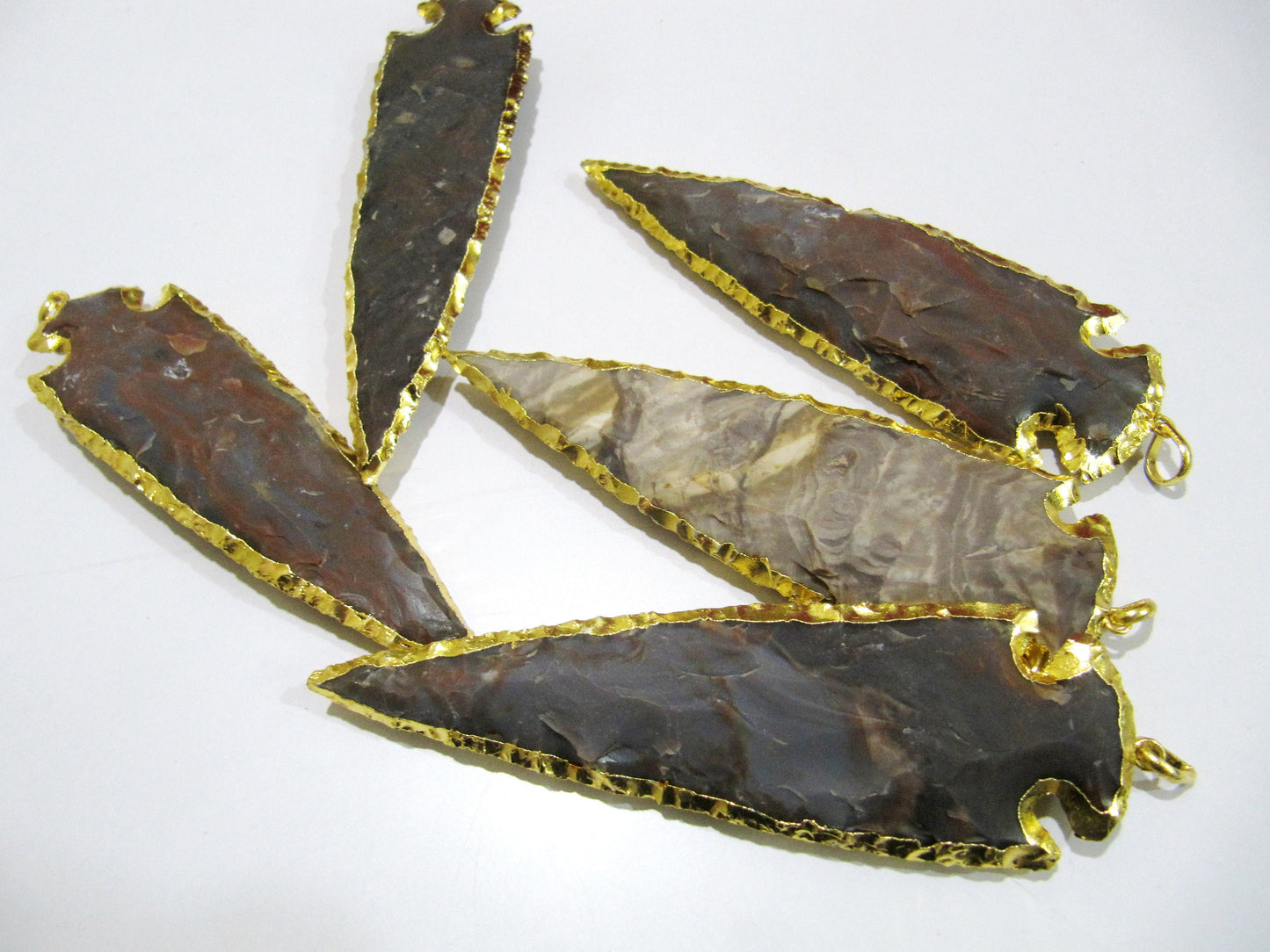 2 Piece Set Natural Jasper Gold Electroplated Edge Single Loop Arrowhead Connector Charms Pendant Size 4 to 5 Inches Long