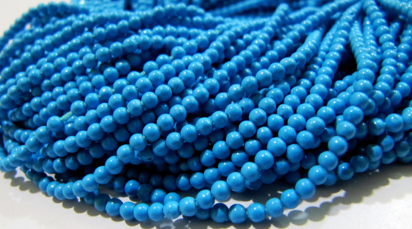 FIVE STRINGS Lab Made Turquoise Beads / Smooth Round Shape Turquoise Beads / Size 2mm/ Sold per Strand 13 to 14 inch long/ Dark Blue Beads
