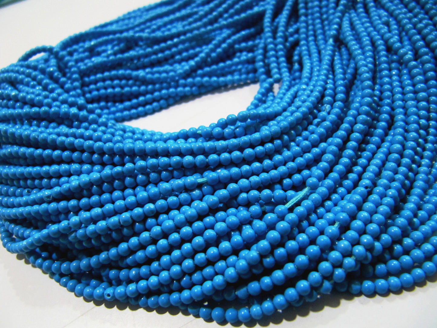 FIVE STRINGS Lab Made Turquoise Beads / Smooth Round Shape Turquoise Beads / Size 2mm/ Sold per Strand 13 to 14 inch long/ Dark Blue Beads