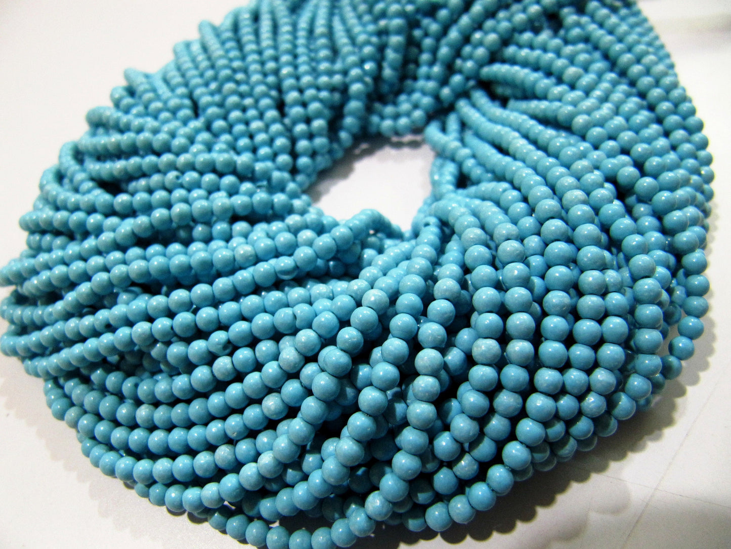 5 STRINGS- Synthetic Turquoise Beads / Smooth Round Shape Turquoise Beads / Size 2mm/ Sold per Strand 13 to 14 inch long/  Blue Beads