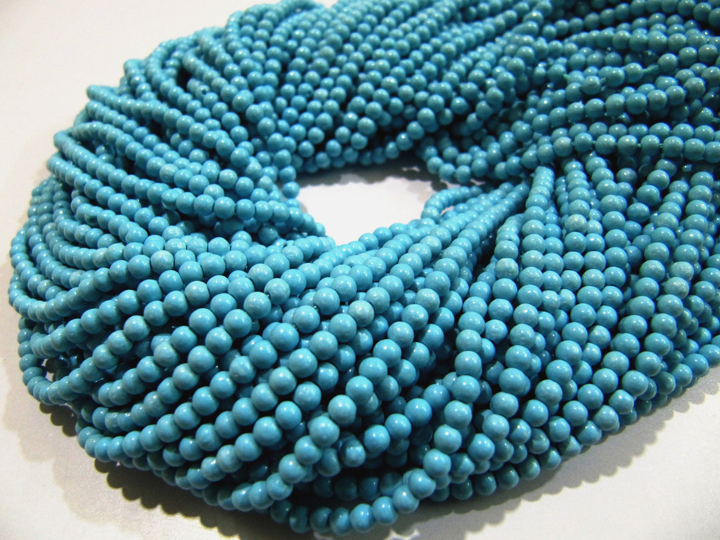5 STRINGS- Synthetic Turquoise Beads / Smooth Round Shape Turquoise Beads / Size 2mm/ Sold per Strand 13 to 14 inch long/  Blue Beads