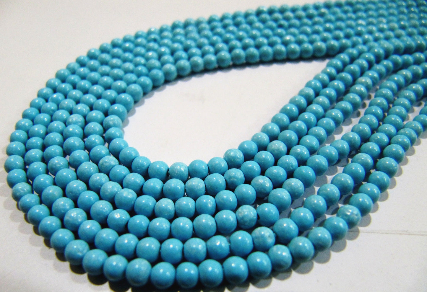 5 STRINGS- Synthetic Turquoise Beads / Smooth Round Shape Turquoise Beads / Size 2mm/ Sold per Strand 13 to 14 inch long/  Blue Beads