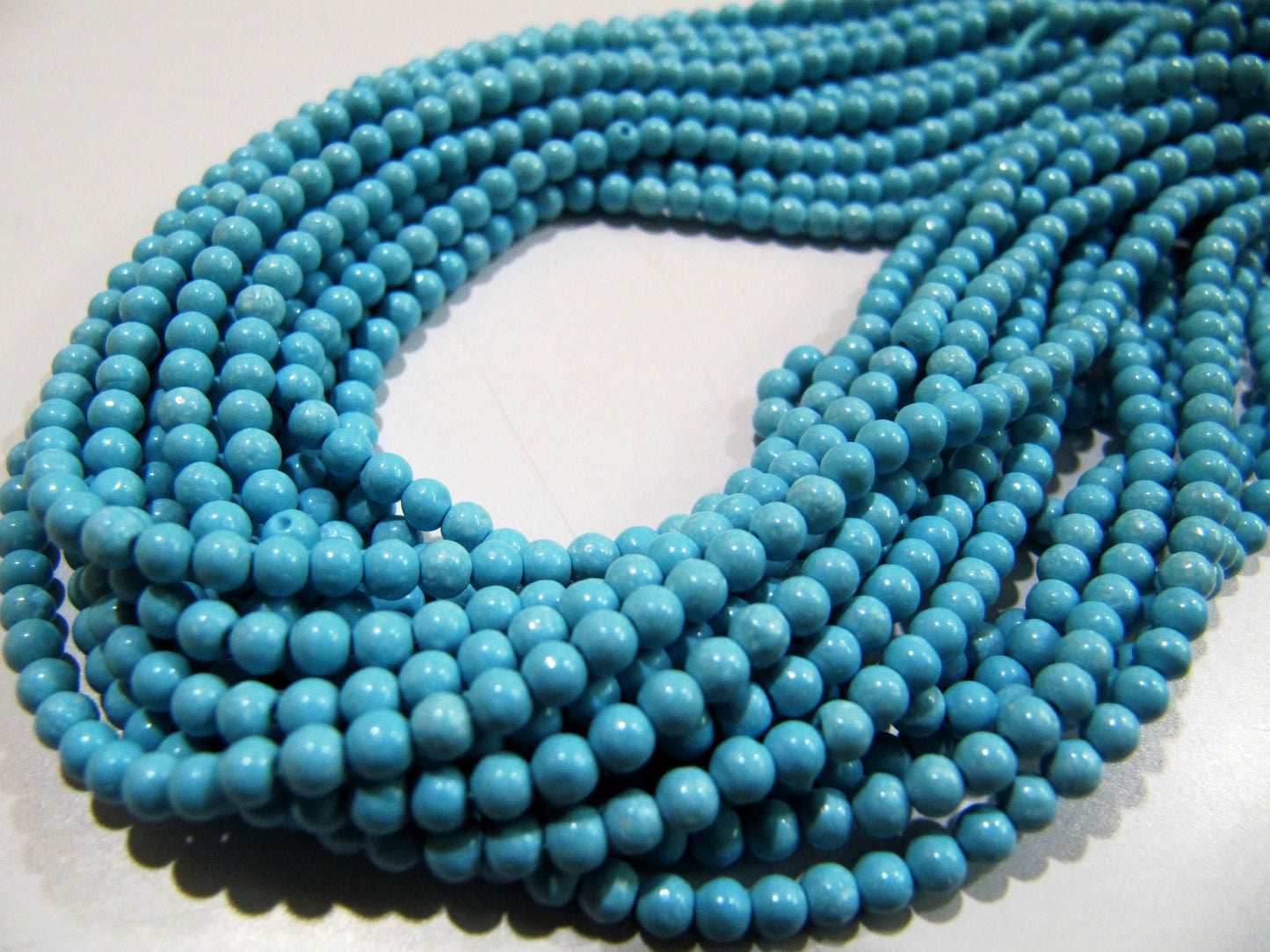 5 STRINGS- Synthetic Turquoise Beads / Smooth Round Shape Turquoise Beads / Size 2mm/ Sold per Strand 13 to 14 inch long/  Blue Beads