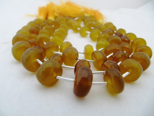 Natural Yellow Chalcedony Beads Rondelle Plain Smooth 10 to 12mm Size Beads Strand 9 inches long Yellow Color Gemstones Beads