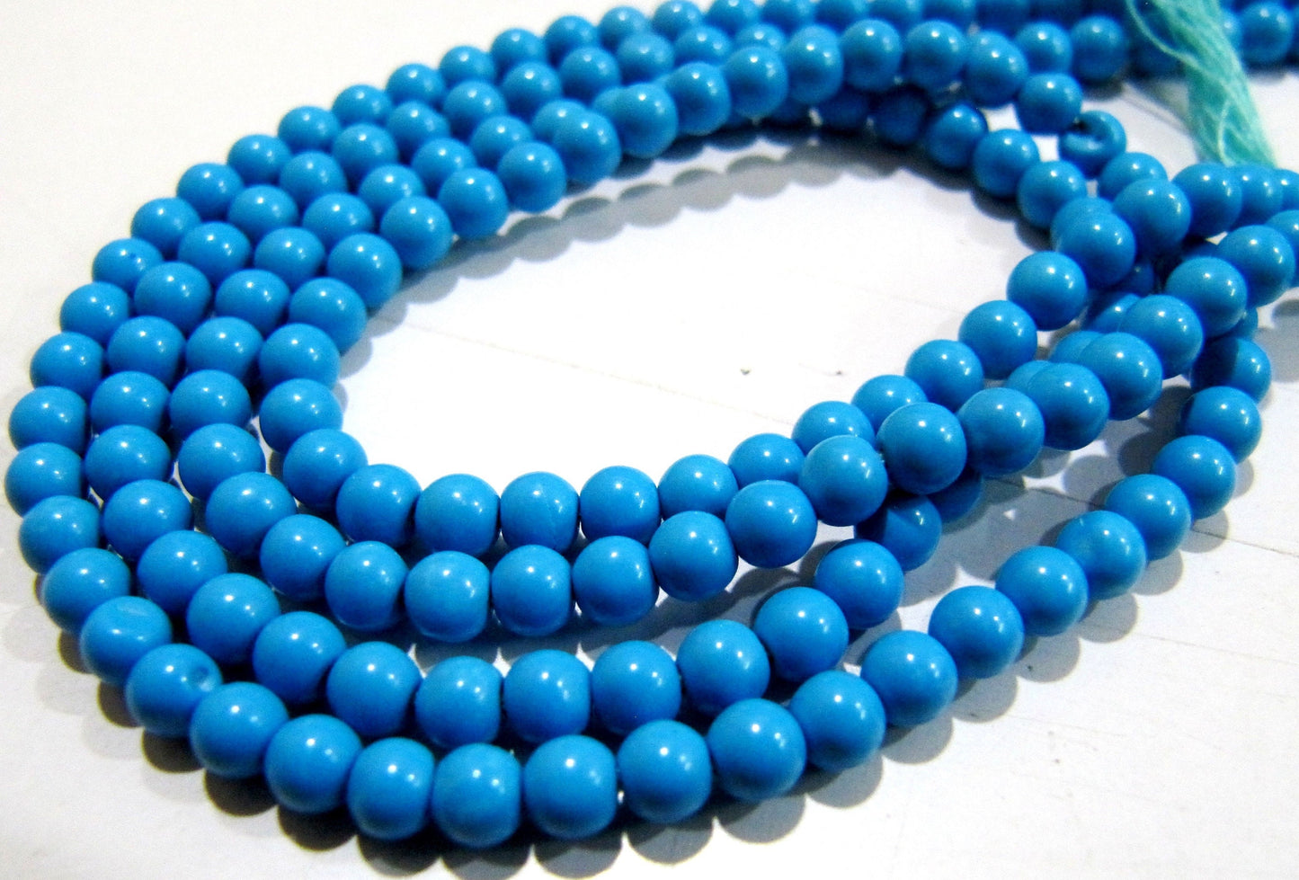 5 STRINGS- Lab Made Turquoise Beads / Smooth Round Shape Turquoise Beads / Size 3mm/ Sold per Strand 13 to 14 inch long/ Dark Blue Beads