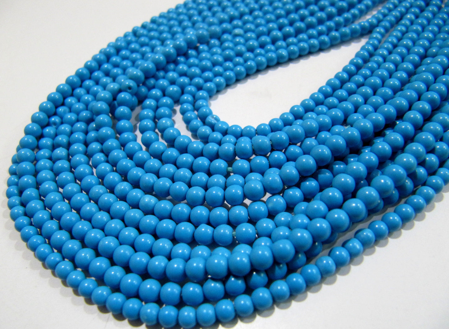 5 STRINGS- Lab Made Turquoise Beads / Smooth Round Shape Turquoise Beads / Size 3mm/ Sold per Strand 13 to 14 inch long/ Dark Blue Beads