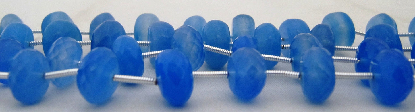 Natural Blue Chalcedony Rondelle Faceted 10 to 12mm Size Beads Strand 9 inches long Blue Color Gemstones Beads Wholesale Prices