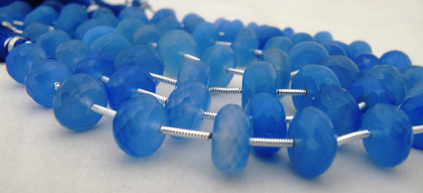 Natural Blue Chalcedony Rondelle Faceted 10 to 12mm Size Beads Strand 9 inches long Blue Color Gemstones Beads Wholesale Prices