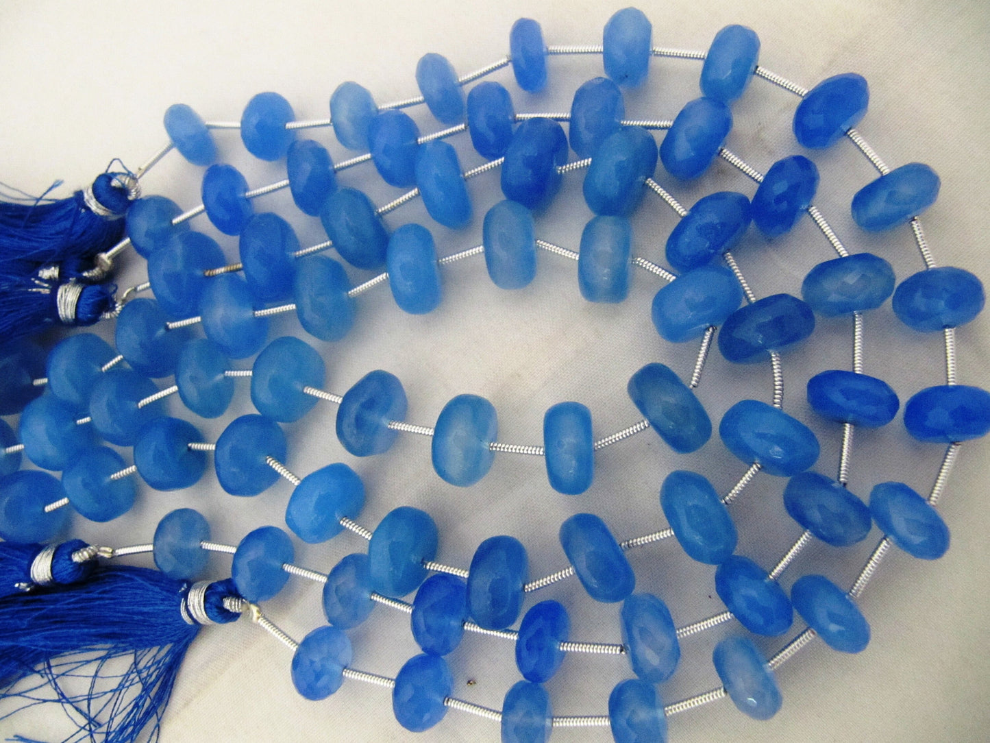Natural Blue Chalcedony Rondelle Faceted 10 to 12mm Size Beads Strand 9 inches long Blue Color Gemstones Beads Wholesale Prices