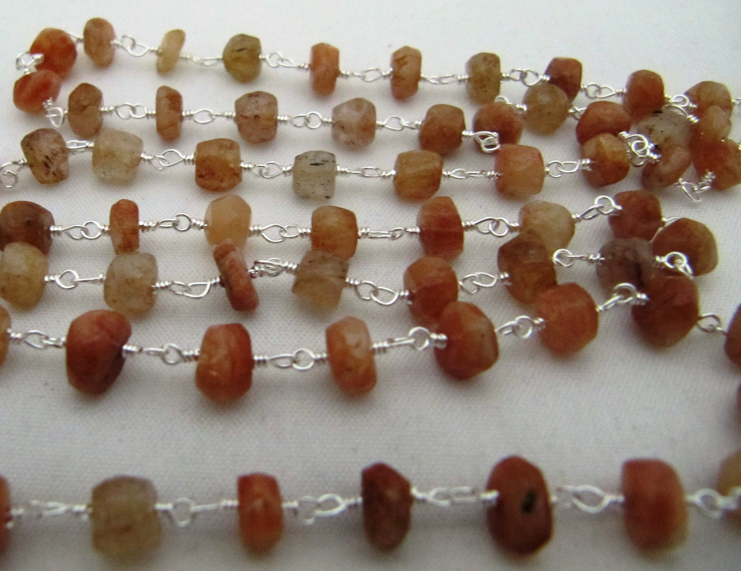 Natural Sunstone Rondelle 5-6mm Faceted wire wrapped Beaded Rosary Chain  Jewelry Making Gemstone Chain Wholesale Prices PER Foot