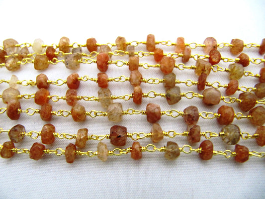 Natural Sunstone Rondelle 5-6mm Faceted wire wrapped Beaded Rosary Chain  Jewelry Making Gemstone Chain Wholesale Prices PER Foot