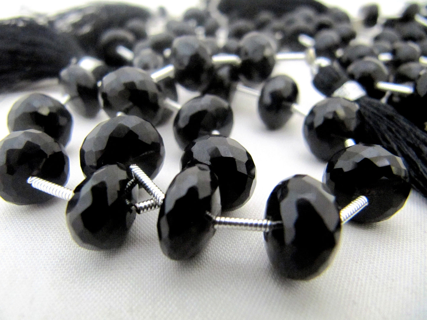 Natural Black Onyx Rondelle Faceted 10 to 12mm Size Beads Strand 9 inches long Black Color Gemstones Beads Wholesale Prices