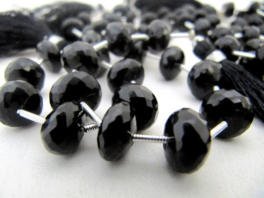 Natural Black Onyx Rondelle Faceted 10 to 12mm Size Beads Strand 9 inches long Black Color Gemstones Beads Wholesale Prices