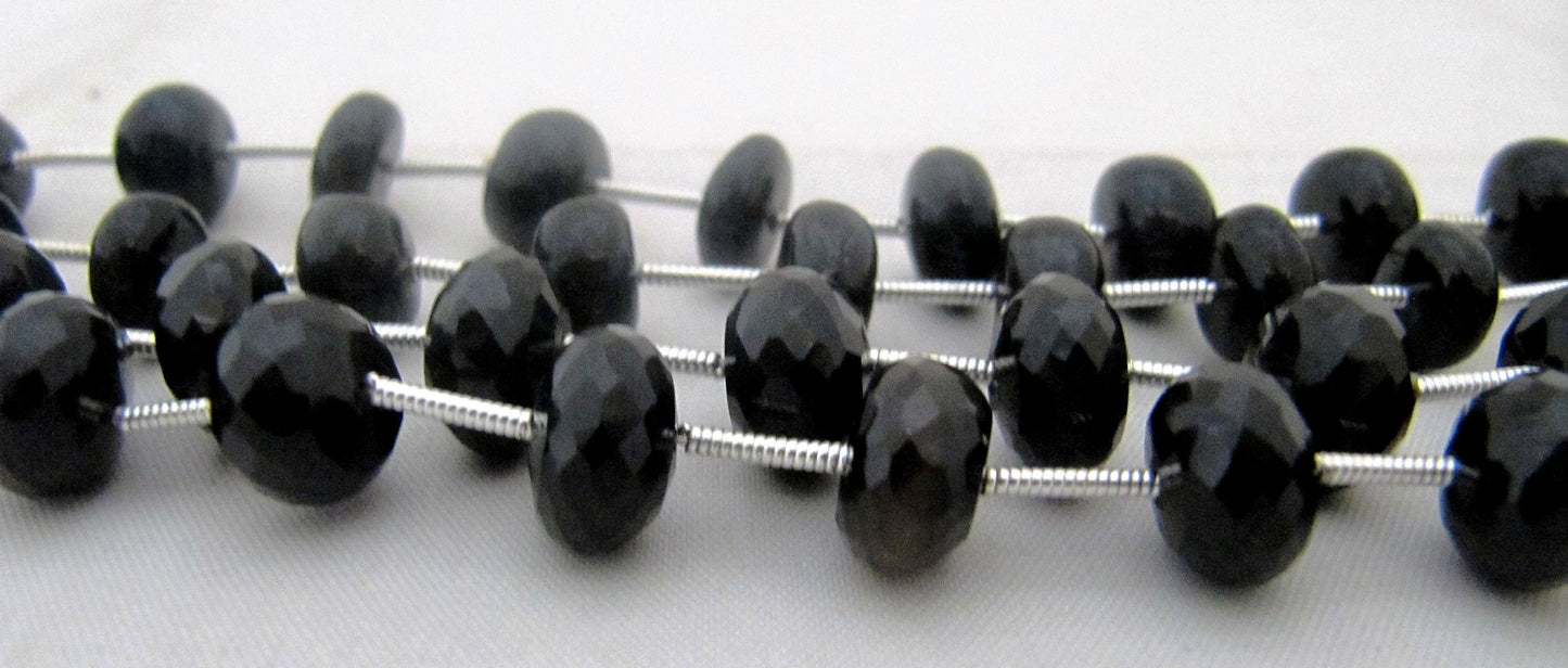 Natural Black Onyx Rondelle Faceted 10 to 12mm Size Beads Strand 9 inches long Black Color Gemstones Beads Wholesale Prices