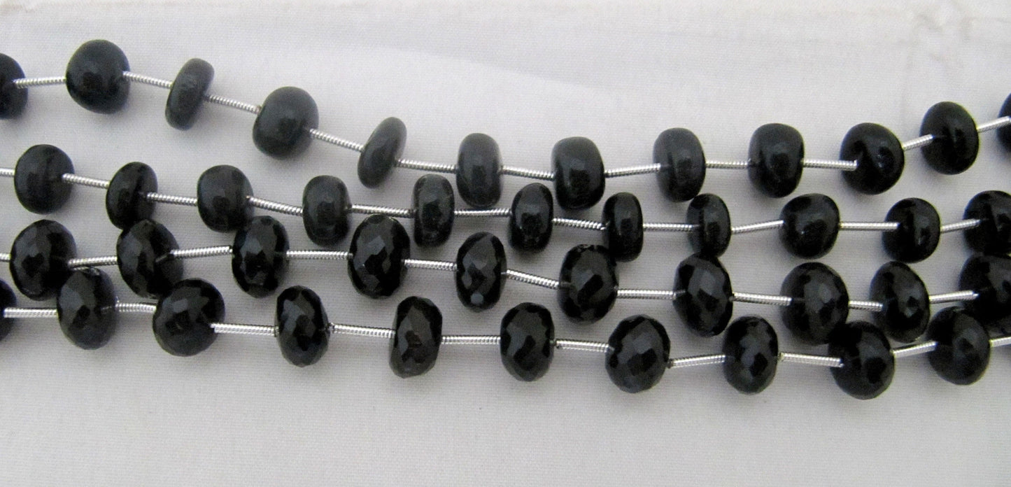 Natural Black Onyx Rondelle Faceted 10 to 12mm Size Beads Strand 9 inches long Black Color Gemstones Beads Wholesale Prices
