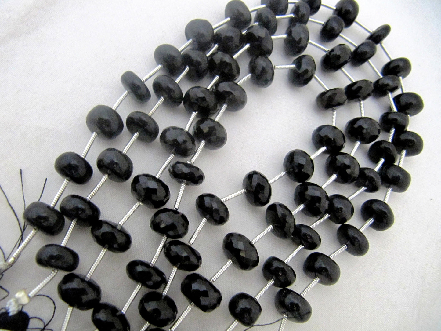 Natural Black Onyx Rondelle Faceted 10 to 12mm Size Beads Strand 9 inches long Black Color Gemstones Beads Wholesale Prices