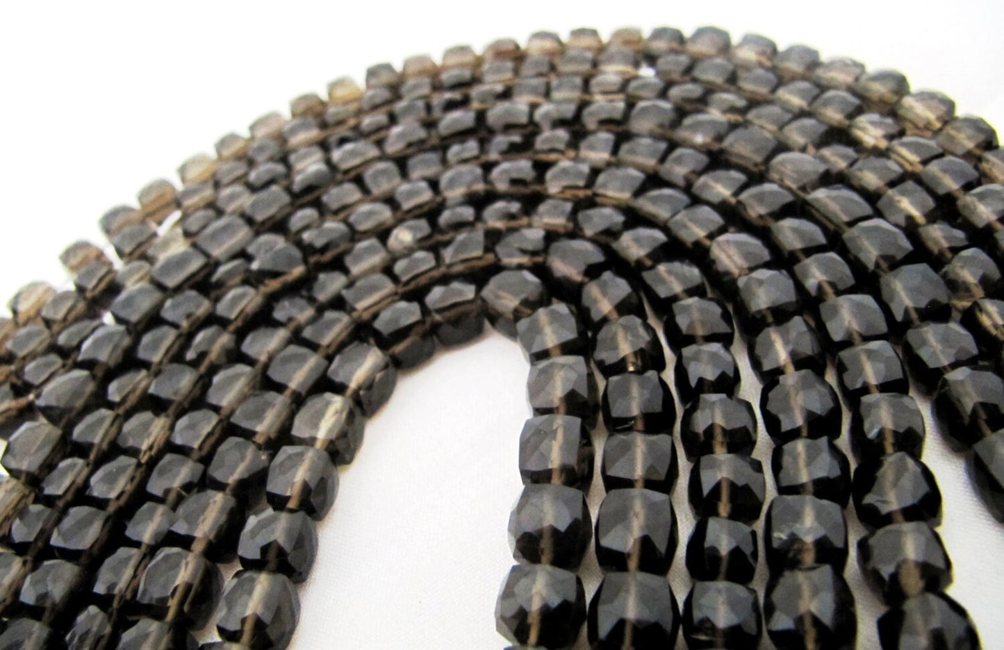 Natural Smoky Quartz 3D Cube 6 to 8mm Beads Briolette Faceted Box Shape Beads sold per strand 8 inches Brown Genuine Untreated Gemstones