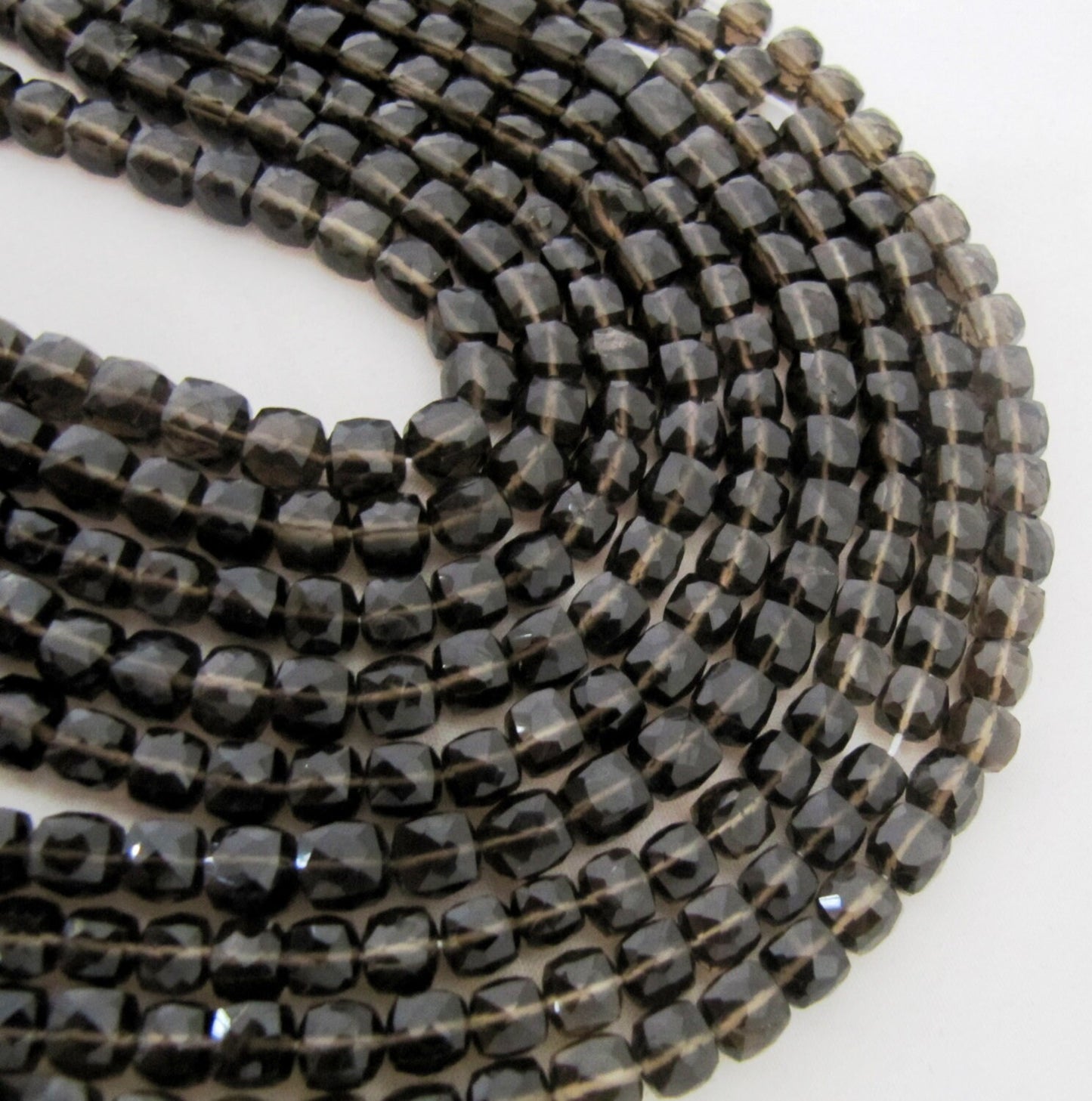 Natural Smoky Quartz 3D Cube 6 to 8mm Beads Briolette Faceted Box Shape Beads sold per strand 8 inches Brown Genuine Untreated Gemstones