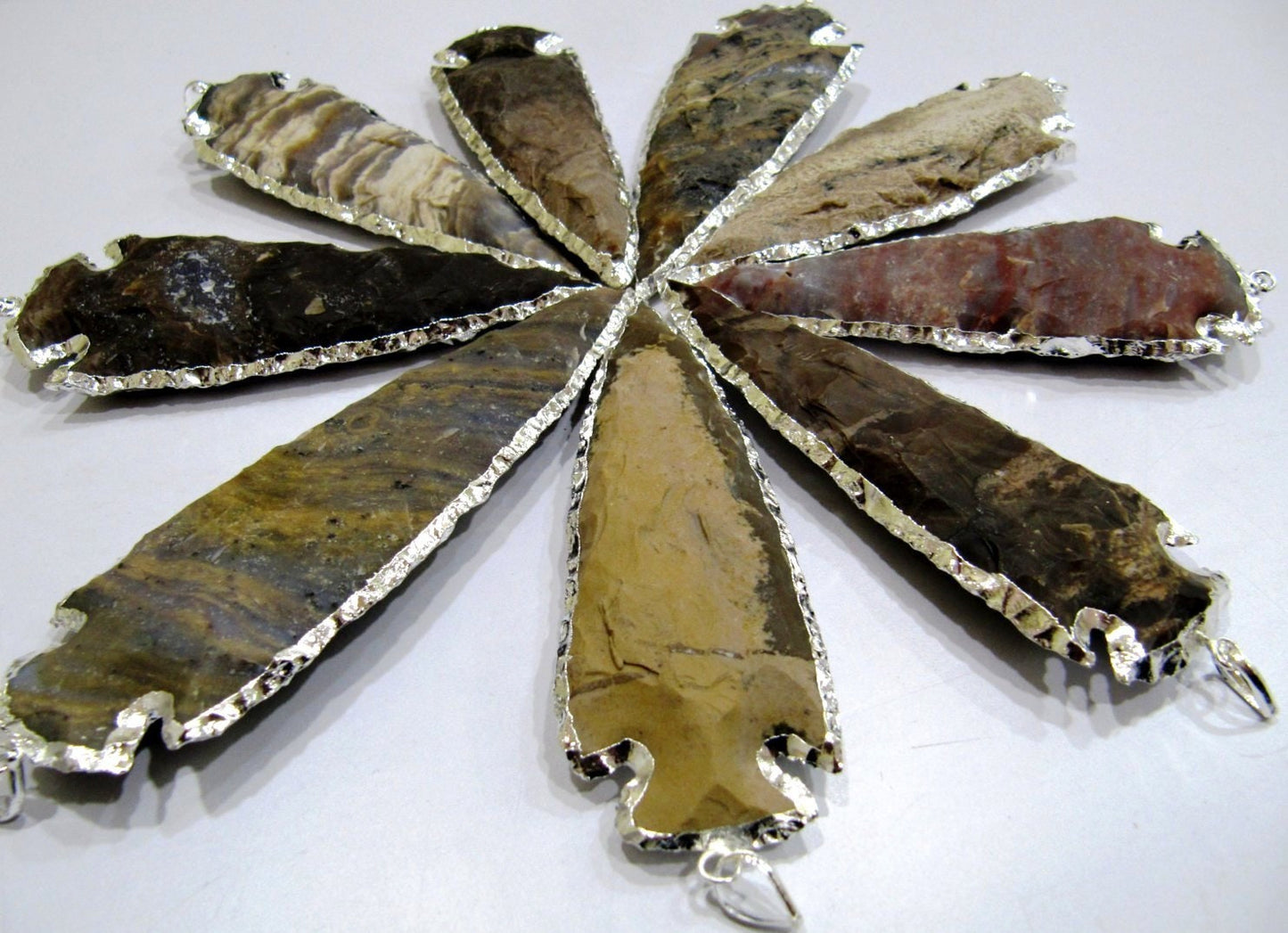 2 Pcs Set Natural Jasper Silver Electroplated Edge Single Loop Arrowhead Connector Charms Pendant Size 4 to 5 Inches Long