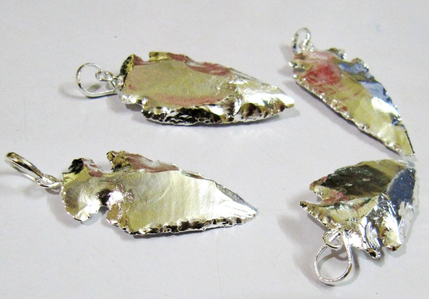2 Pcs Set Natural Jasper Full Silver Electroplated Single Loop Arrowhead Connector Charms Pendant Size  2 to 2.5 Inches Long