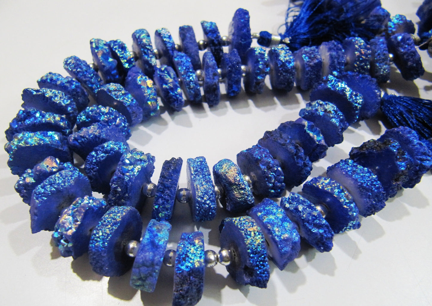 Blue Sapphire Solar Quartz Slice Beads Disc shape Sparkling Beads 17to20mm Size sold per strand 8inch Blue Color Titanium coated Gemstones