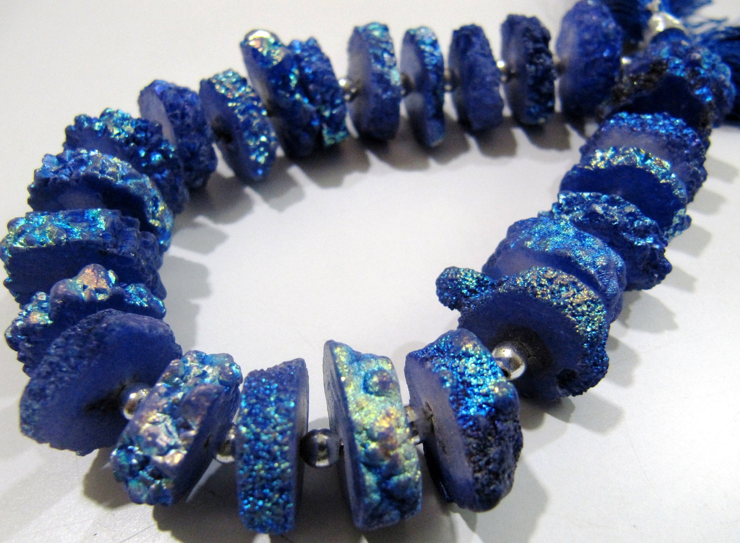 Blue Sapphire Solar Quartz Slice Beads Disc shape Sparkling Beads 17to20mm Size sold per strand 8inch Blue Color Titanium coated Gemstones