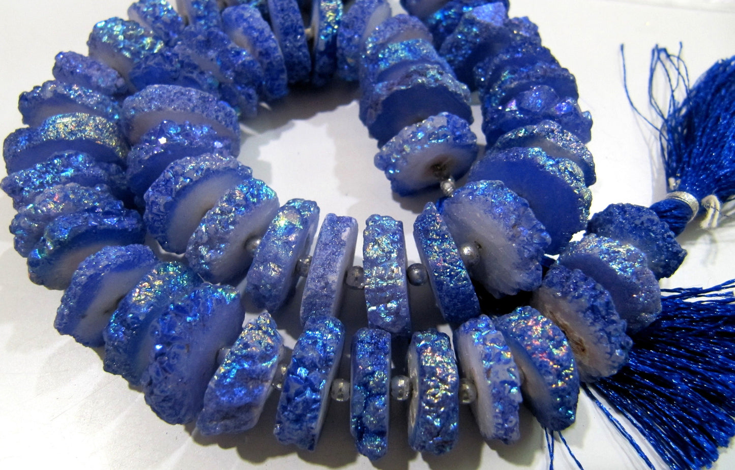 Dark Tanzanite Color Solar Quartz Slice Beads, Disc Sparkling 14 to 18mm Size Druzy Beads, Length 8 inch Long with approx. 25-30 Beads