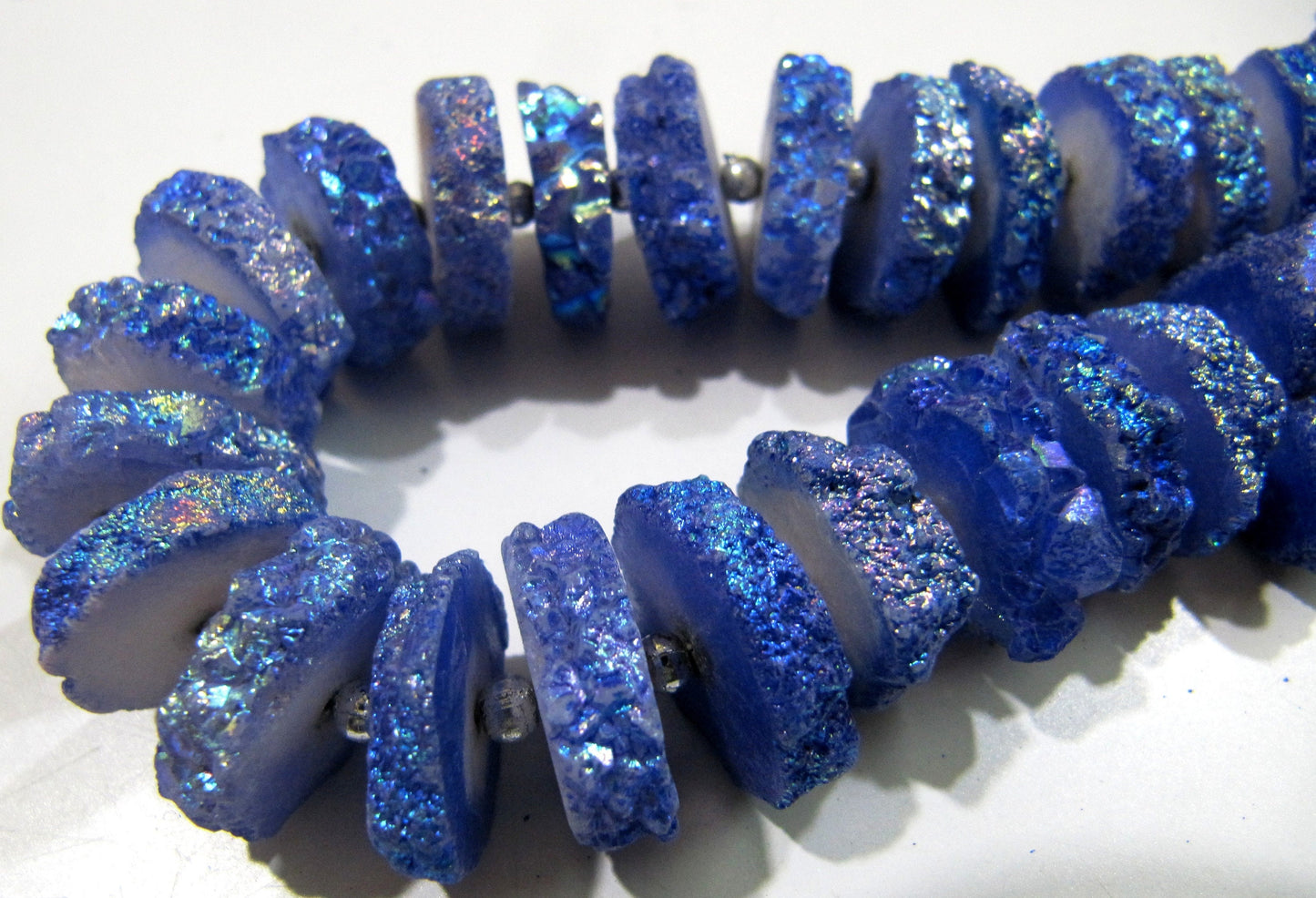 Dark Tanzanite Color Solar Quartz Slice Beads, Disc Sparkling 14 to 18mm Size Druzy Beads, Length 8 inch Long with approx. 25-30 Beads