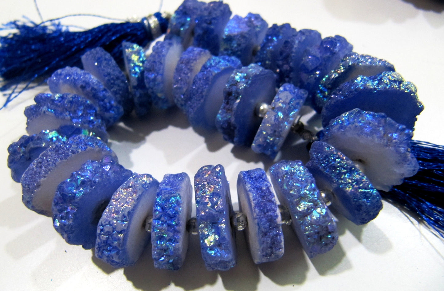 Dark Tanzanite Color Solar Quartz Slice Beads, Disc Sparkling 14 to 18mm Size Druzy Beads, Length 8 inch Long with approx. 25-30 Beads