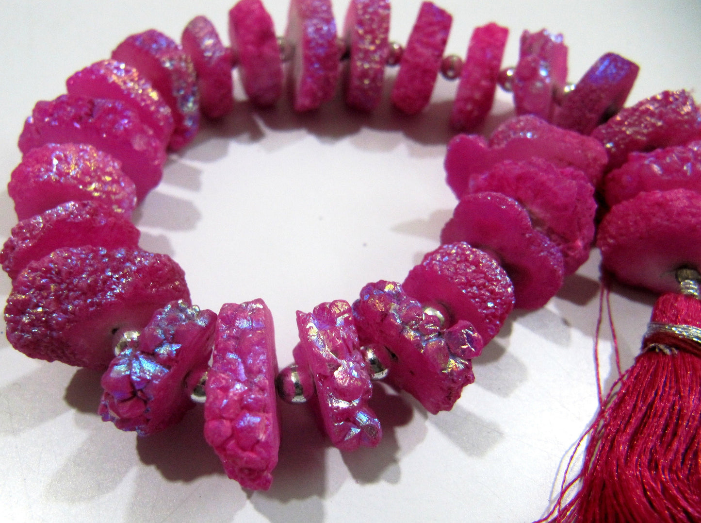 Ruby Color Solar Quartz Slice Disc Sparkling Beads 13-17mm Size Each Strand 8 inches long with approx. 25 to 30 Beads /Hot Pink Druzy Beads