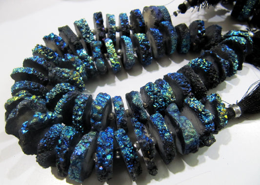 Royal Blue Color Solar Quartz Slice Beads, Disc Sparkling approx. 20mm Size Beads, Length 8 inches Druzy Beads Lunar Sparkle Magic