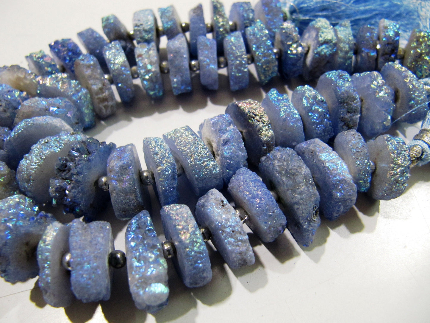 Tanzanite Color Solar Quartz Slice Disc Sparkling Beads 10 to 13mm Size, Each Strand 8 inches long with approx. 30 Beads, Druzy Bead