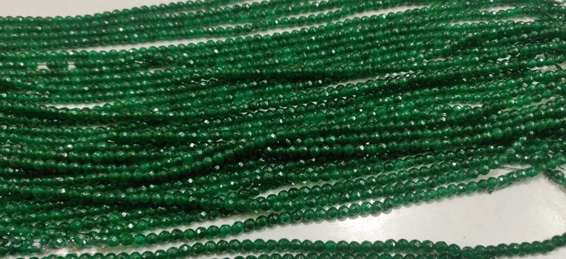 AAA Quality Natural Green Jade Round Faceted Ball Shape , 4mm Size Beads , Strand 14 inches long , Green Jade Gemstone Beads Wholesale Rate