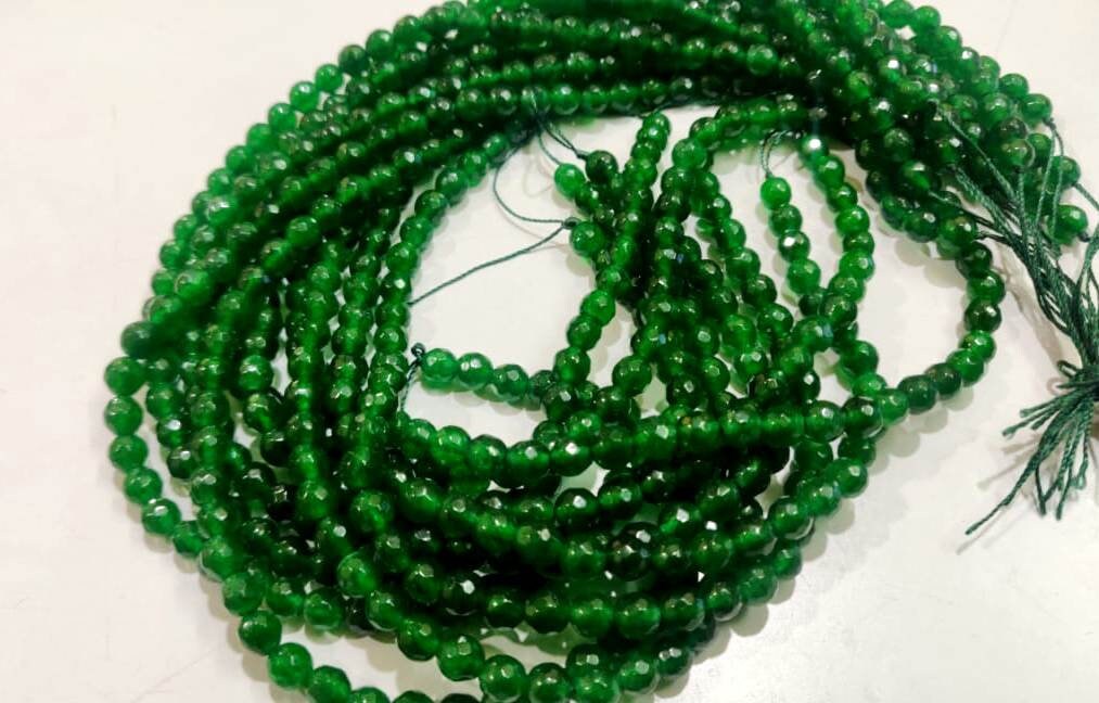 AAA Quality Natural Green Jade Round Faceted Ball Shape , 6mm Size Beads , Strand 14 inches long , Green Jade Gemstone Beads Wholesale Rate