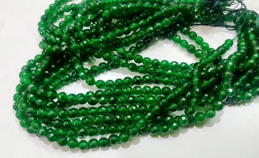 AAA Quality Natural Green Jade Round Faceted Ball Shape , 6mm Size Beads , Strand 14 inches long , Green Jade Gemstone Beads Wholesale Rate