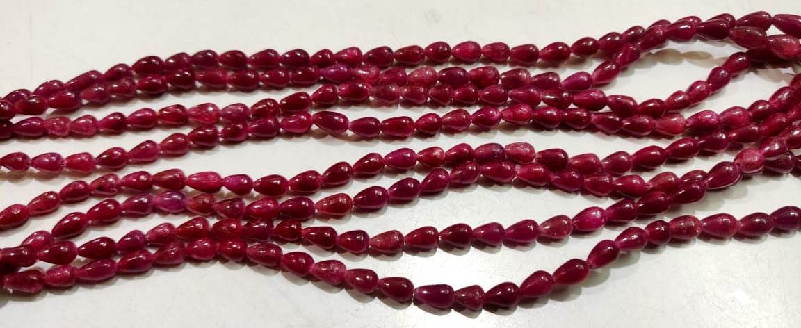 Natural Ruby Corundum 6X8mm to 8x10mm Plain Smooth Drop Straight drilled Beads Genuine  8 inches long Top Quality Wholesale Prices