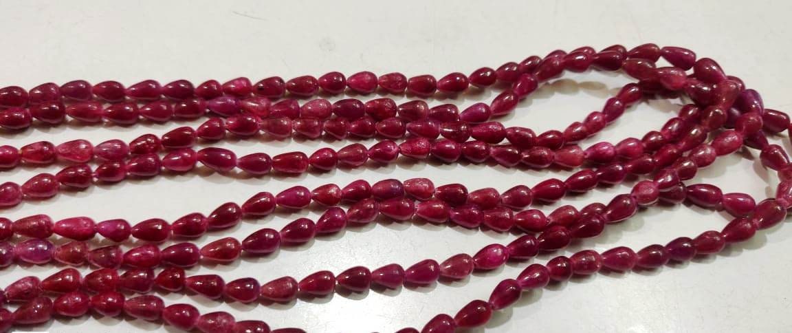 Natural Ruby Corundum 6X8mm to 8x10mm Plain Smooth Drop Straight drilled Beads Genuine  8 inches long Top Quality Wholesale Prices