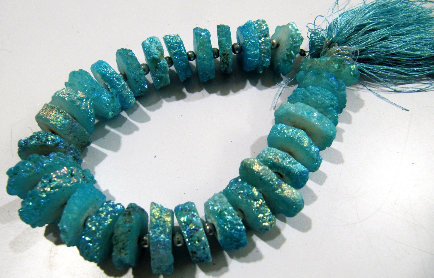 Light Blue Color Solar Quartz Slice Beads Disc Sparkling Beads 15to20mm Size Length 8 inches long Blue Color Druzy Beads Wholesale Prices