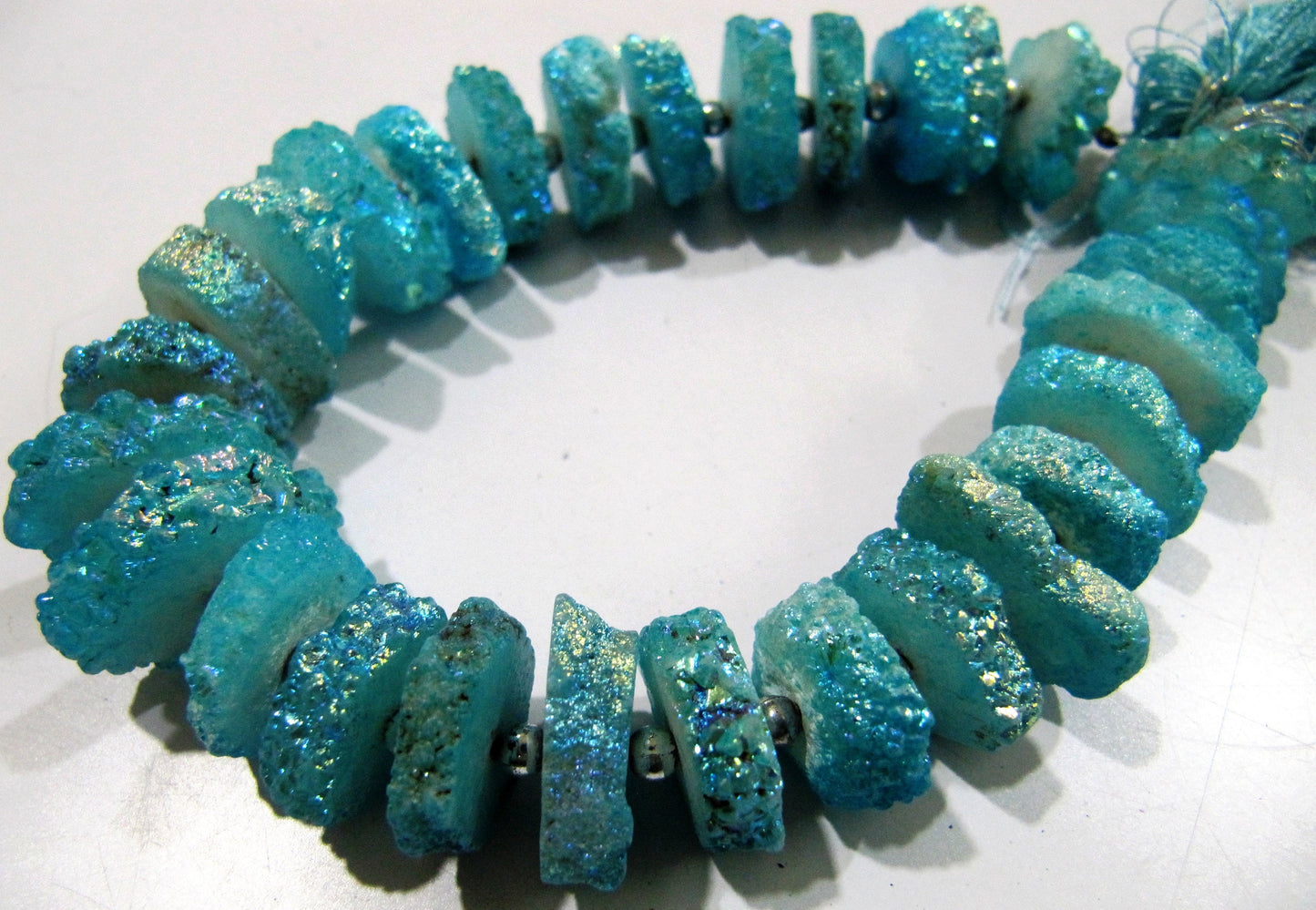 Light Blue Color Solar Quartz Slice Beads Disc Sparkling Beads 15to20mm Size Length 8 inches long Blue Color Druzy Beads Wholesale Prices