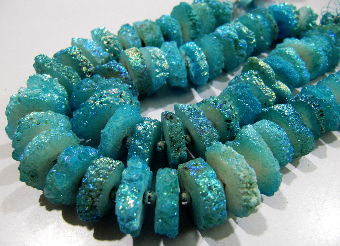 Light Blue Color Solar Quartz Slice Beads Disc Sparkling Beads 15to20mm Size Length 8 inches long Blue Color Druzy Beads Wholesale Prices