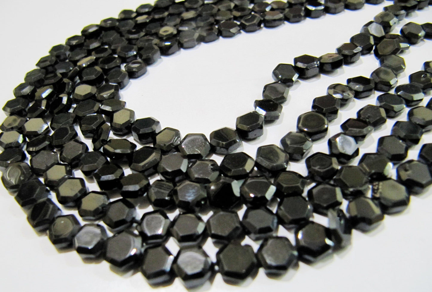Natural Black Spinel Hexagon Shape Faceted Beads 5 to 7mm , Strands 13 inch long , Semi Precious Fancy Shape beads sold Per Strand