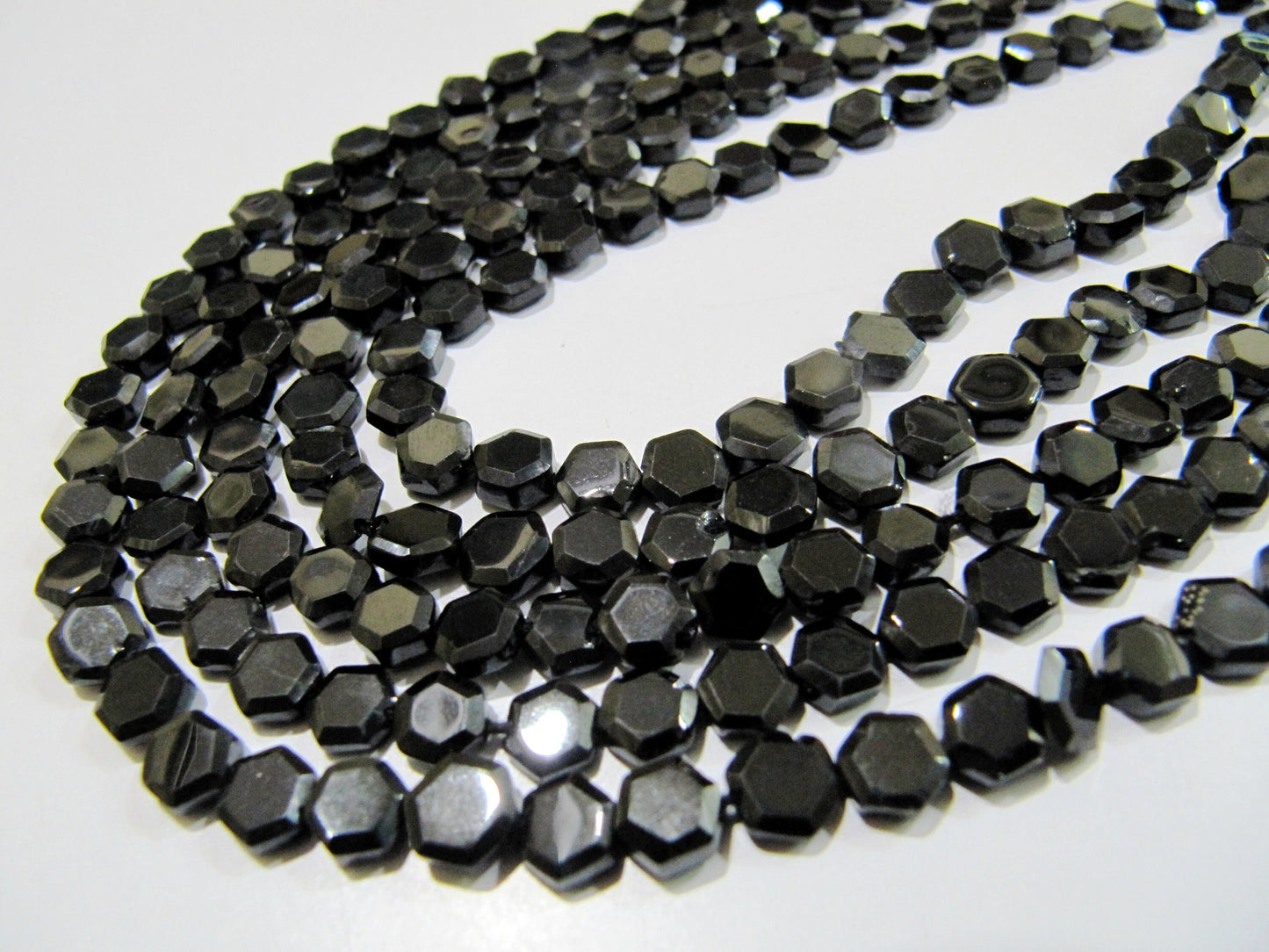 Natural Black Spinel Hexagon Shape Faceted Beads 5 to 7mm , Strands 13 inch long , Semi Precious Fancy Shape beads sold Per Strand