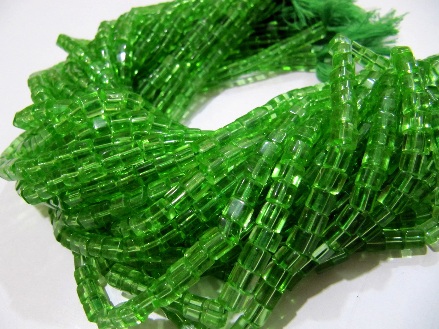 Peridot Hydro Quartz Cube Beads 5mm Size Smooth Box Shape Beads Length 10 inches long Green Hydro Quartz Beads Wholesale Prices